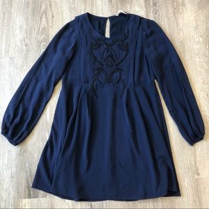 BCBGENERATION Long Sleeve Eyelet Dress - Blue Size Small